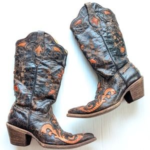 Cracked Leather VINTAGE CORRAL Cowgirl Boot 7M